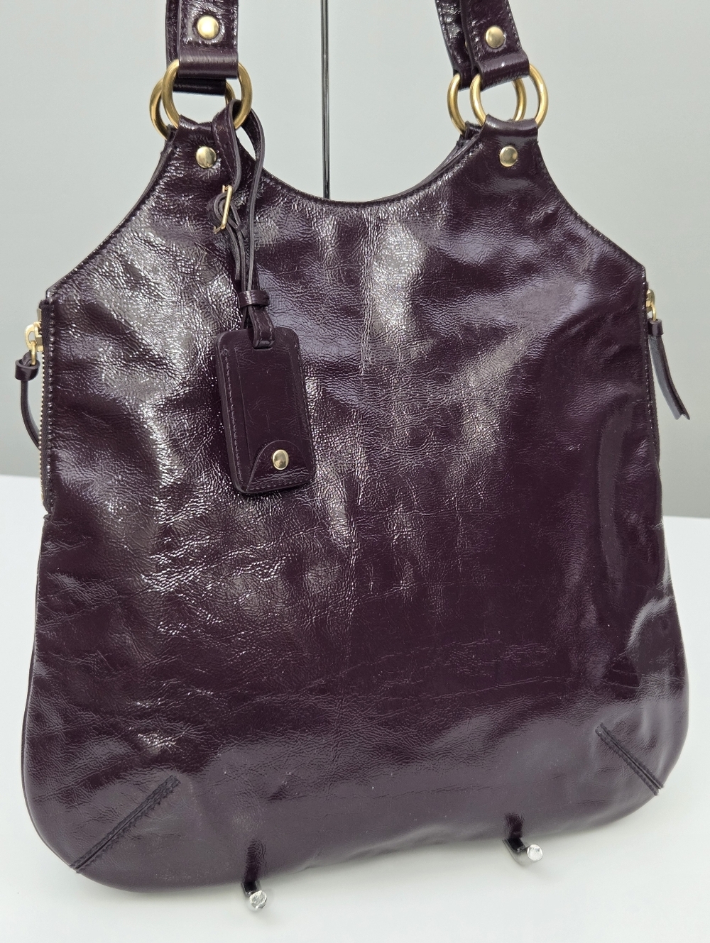 YSL YVES SAINT LAURENT SAC METROPOLIS / TRIBUTE BAG AUBERGINE EGGPLANT PATENT - Picture 3 of 10